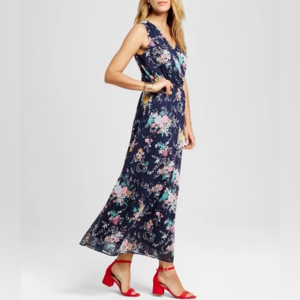 Merona Navy Floral Maxi Dress with Multicolor Print